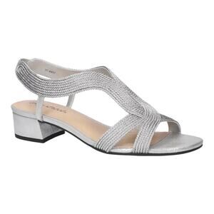 Easy Street Women's Festival Woven Slingback Block Heel Sandals Silver Size 8 WW